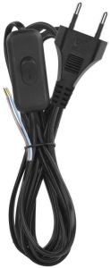 Eurosnoer 2x0,75qmm met schakelaar zwart 2m