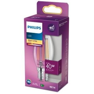 Philips LED kaars E14 4,3-40W 2700K filament helder blister