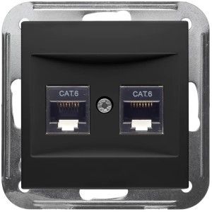 PEHA Badora MAT ZWART inbouw unit UTP CAT6 RJ45 dubbel