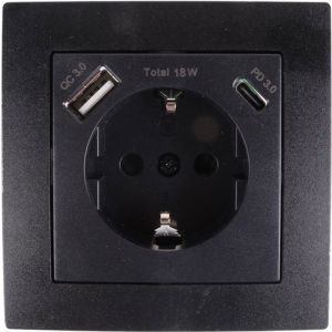 Benson inbouw stopcontact wcd RA + USB en USB-C zwart