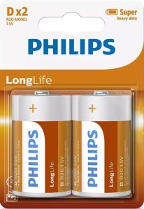 Philips Longlife batterij D blister(2)