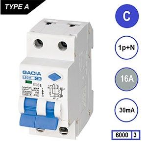 Aardlekautomaat 16A C kar 30mA 2p GACIA