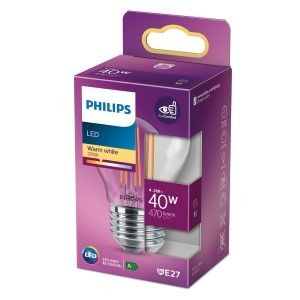 Philips LED kogel E27 4,3-40W 2700K filament helder blister