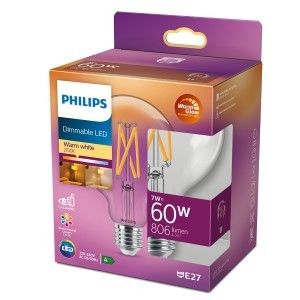 Philips LED Globe G95 E27 5,9-60W filament helder WarmGlow blister
