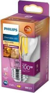 Philips LED GLS E27 10,5-100W filament helder WarmGlow blister