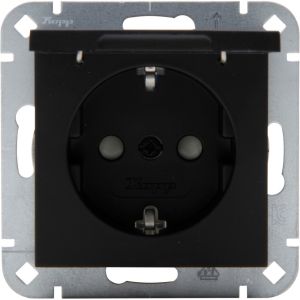 Kopp HK07 PURE mat zwart inbouw stopcontact wcd RA met deksel + kinderbeveiliging