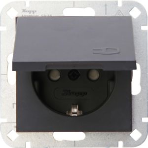Kopp HK07 antraciet inbouw stopcontact wcd RA met deksel + kinderbeveiliging