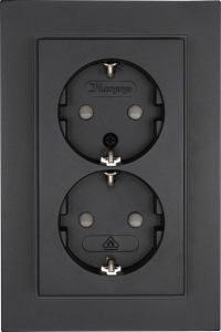 Kopp HK07 antraciet inbouw stopcontact wcd RA dubbel + kinderbeveiliging