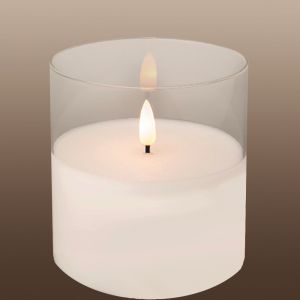 LED flakkerkaars in glas 10x12,5cm wit
