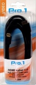 HDMI 1.4 kabel male naar mini HDMI 1.5m