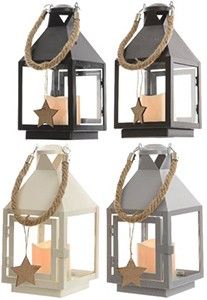 LED lantaarn 12x12x25cm assorti zwart/bruin/wit/grijs