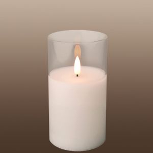 LED flakkerkaars in glas 7,5x12,5cm wit