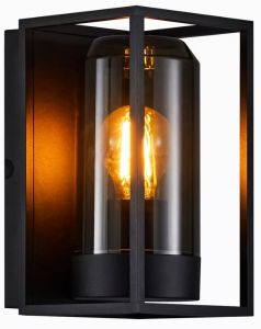 Wandlamp Griffin E27 zwart smokey IP44