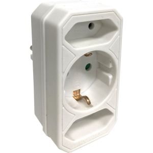 Randaarde stekkeradapter 2 x euro + 1 x RA verticaal wit