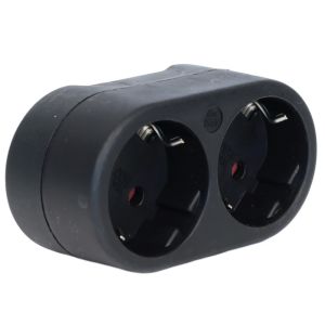 Randaarde stekkeradapter 2-voudig horizontaal zwart 45gr