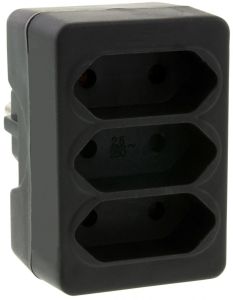 Randaarde stekkeradapter 3 x euro zwart