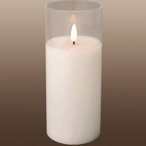 LED flakkerkaars in glas 7,5x17,5cm wit