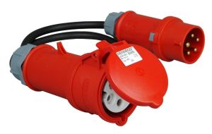 CEE verloopsnoer 5P/16A/400V met fasewisselaar naar 5P/32A contra