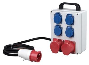 CEE verdeler 5P/16A/400V naar 2xCEE + 4xWCD