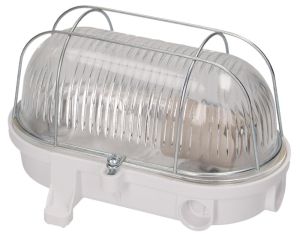 Wandlamp E27 ovaal bakeliet met glas en metalen korf wit