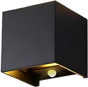 LED Wandlamp 2x3W up&down vierkant zwart 2700K + sensor IP54