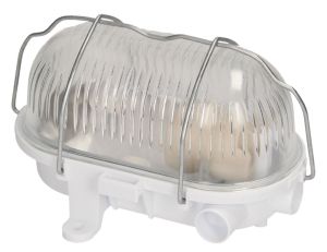 Wandlamp E27 ovaal pvc met glas en metalen korf wit