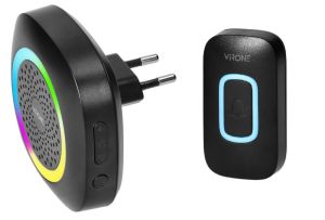 Draadloze deurbel set 300m zwart plug-in +RGB