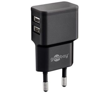 USB lader haaks dubbel 2,4A zwart