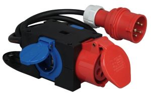 CEE verdeelblok 5P/16A/400V naar 1xCEE + 2xWCD