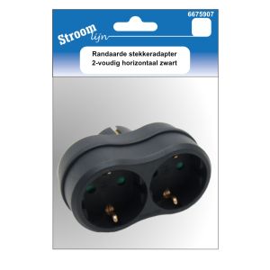 Randaarde stekkeradapter 2-voudig horizontaal zwart