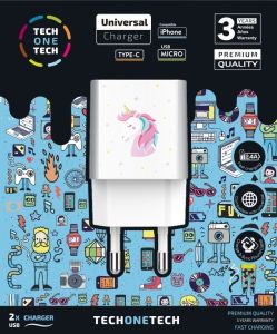 USB lader 2 x USB wit Unicorn print