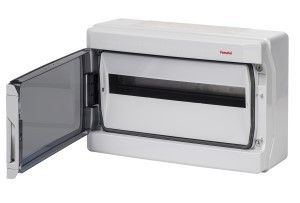 Groepenkast leeg 1 rij met deur + dinrail IP65