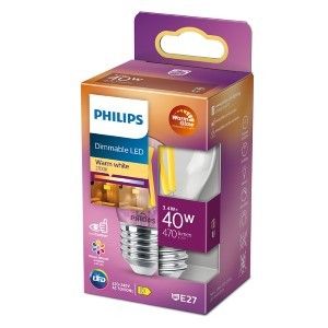 Philips LED kogel E27 3,4-40W filament helder WarmGlow blister