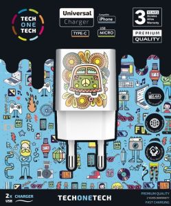 USB lader 2 x USB wit Flower power print