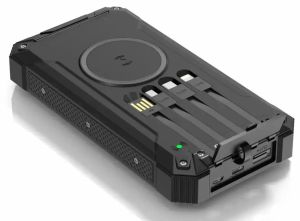Powerbank 20.000mA zwart + led indicatie + Qi + solar en zaklamp
