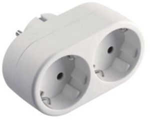 Randaarde stekkeradapter 2-voudig horizontaal wit 45gr