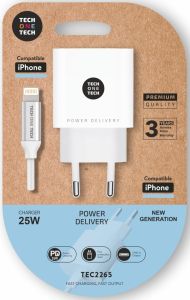 USB-C lader 25w PD wit + Lightning kabel 1m