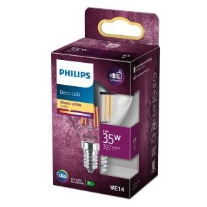 Philips LED kogel E14 4-35W 2700K filament kopspiegel blister