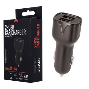 USB autolader dubbel 12V 2,4A zwart