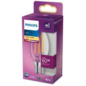 Philips LED kaars E14 6,5-60W 2700K filament helder blister