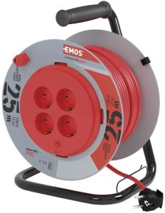 Kabelhaspel H05 3x1,5qmm 25m grijs/rood - vast middenstuk