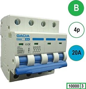 Installatieautomaat 20A B kar 4p GACIA