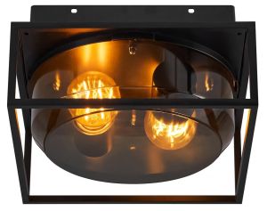 Plafondlamp Griffin 2x E27 zwart smokey IP44