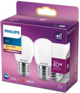 Philips LED kogel E27 4,3-40W 2700K filament mat blister(2)