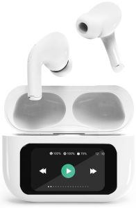 Bluetooth draadloze earbuds + LCD oplaadcase wit