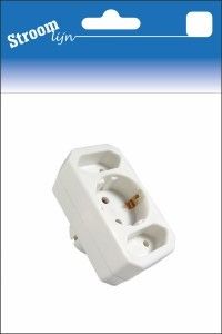 Randaarde stekkeradapter 2 x euro + 1 x RA horizontaal wit