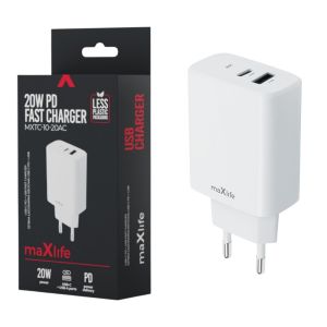 USB + USB-C snellader 20W wit
