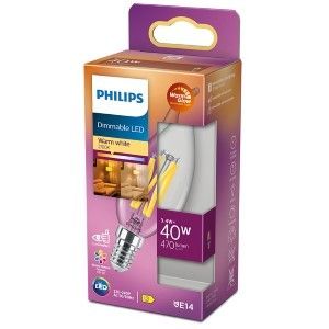Philips LED tipkaars E14 3,4-40W filament helder WarmGlow blister