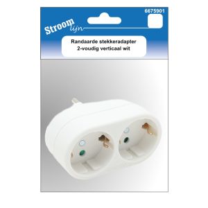 Randaarde stekkeradapter 2-voudig verticaal wit