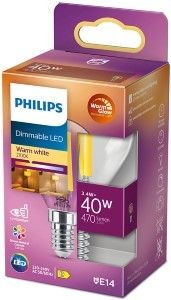 Philips LED kogel E14 3,4-40W filament helder WarmGlow blister